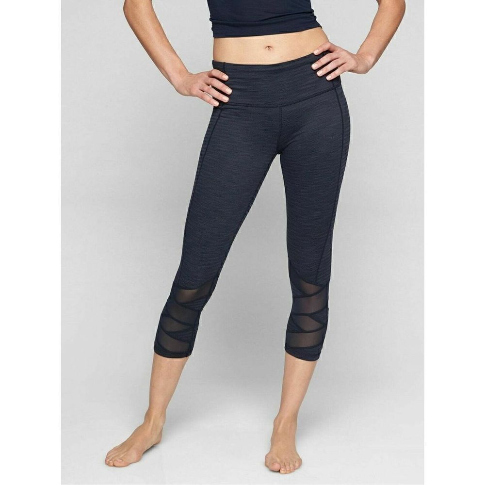 Athleta Navy Jacquard Mantra Capri Yoga Fitness Pant #866954